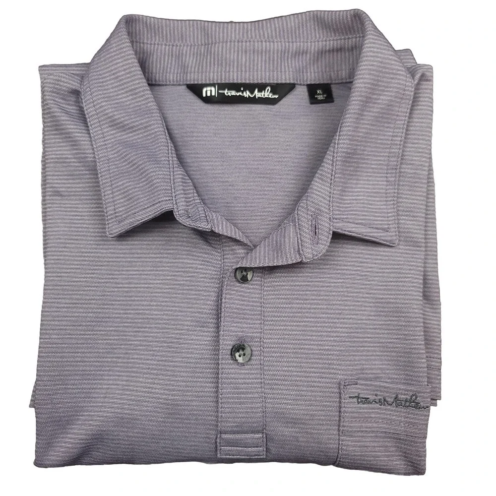 Travis Mathew Mens XL Shirt Purple Pima Cotton Blend Golf Polo Micro Stripe‎ Lux